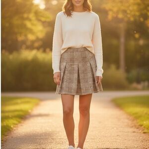 Hollister Tan Plaid Ultra High Rise Pleated Light Academia Skirt Womens Sz Large